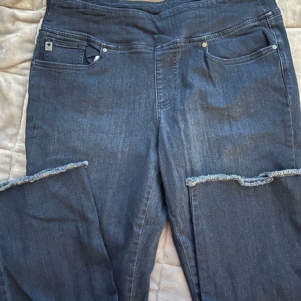 Belle by Kim Gravel pull on jeans with frayed hem